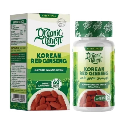 الجينسنج الكوري الأحمر Korean Red Ginseng Red Ginseng Egypt جينسنج كوري مكمل الجينسنج الكوري Organic Nation Korean Ginseng Korean Ginseng Capsules Korean Ginseng Tablets Egypt جينسنج لزيادة الطاقة Korean Ginseng 4% Ginsenosides